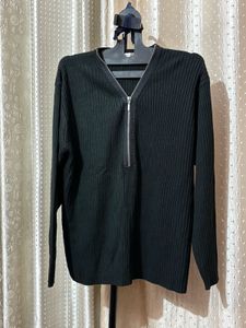 Black Zip-Up Knit Sweater
