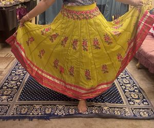 Sequin Embelished Lime Green Floral Kalidar Skirt