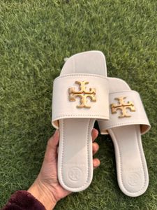 Tory Burch White Logo Slides