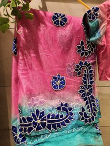 🎀Pink &amp; Blue Floral Applique Wedding Wear Saree🎀