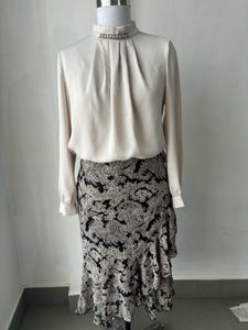 Elegant Blouse &amp; Paisley Ruffle Skirt Set