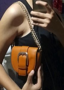 Forever Glam Chain Sling Bag With Belted On Front