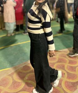 Korean Blue & Beige Woollen Sweater