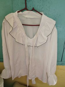 Ruffle Trim Tie Neck Blouse