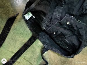light wash black denim dungaree straight leg pants