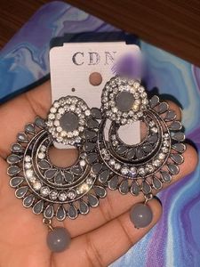 Elegant Grey Statement Jhumkas