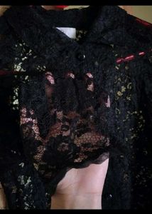 Black Lace Button Up Top