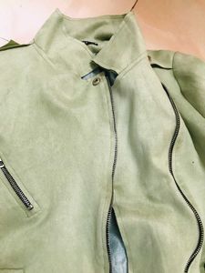 Suede Light Green Zipper Jacket