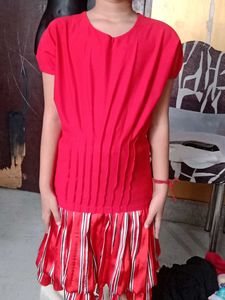 Cute Girls Red Striped Dress combo set