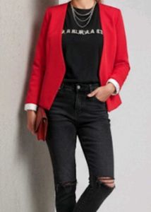 Chic Red Open Front Blazer