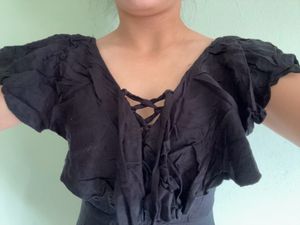 Black Ruffled Neck Dress