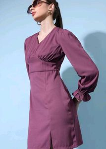 Dressberry V neck Puff sleeve A-line Dress