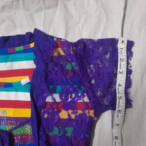 🌈Rainbow Stripes T-shirt Girls Top With Net Shrug
