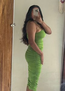 Green Ruched Bodycon Midi Dress