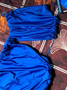 Blue Bodycon Onepiece  With Slit
