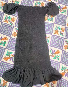 Black Off-Shoulder Smocked Dress