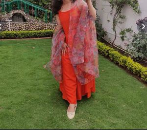 Women Orange Kurta Palazzos &amp; Floral Dupatta