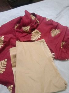 Maroon &amp; Gold Leaf Print Kurti