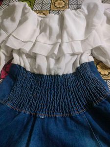 Denim Skirt &amp; Ruffle Blouse Set