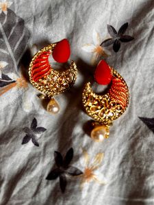 Red &amp; Gold Plated Ethnic Earrings