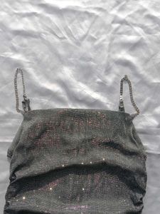 (Urbanic)Glittery Rhinstone Chain Ruched Dress