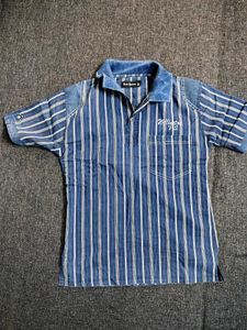 Vintage Denim Striped Polo Shirt