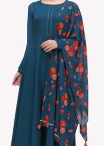 A Line Dark Green Kurti With Its Floral Stole