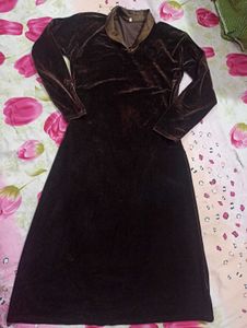 Elegant Brown Velvet Midi Dress