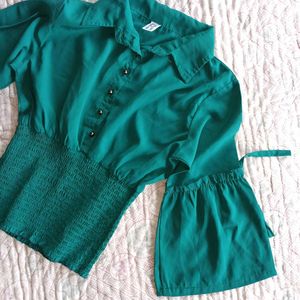 Green Bell Sleeve Top