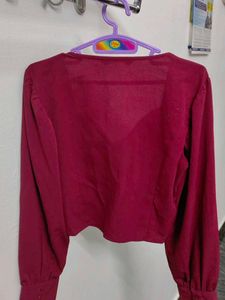 Burgundy Long Sleeve Crop Top