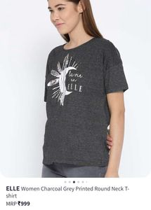ELLE Women Charcoal Grey Printed T-shirt