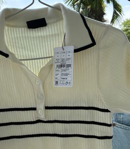 Striped Knit Polo Top