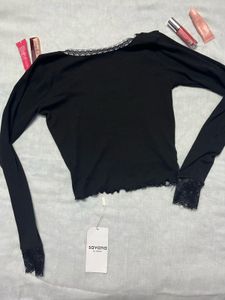 Lace Trim Long Sleeve Top