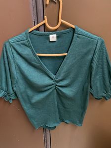 Ribbed Green Color Crop Top