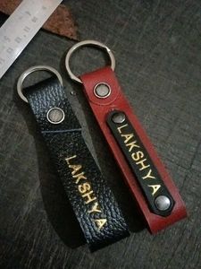 LAKSHYA Nameplate Keychain|Leather Keyring