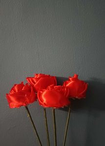 Red Satin Rose Flowers Combo Of 4