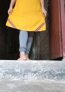 Yellow Sleeveless With Pocket Beautiful Long Kurti