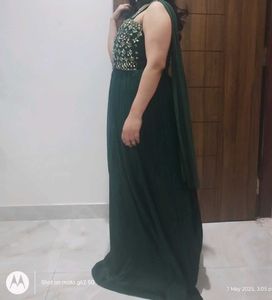 🔥 Mirror Work Green Gown With Dupatta🔥