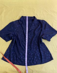 Vintage Black Leaf Print Button-Up Top Fits L-xxl
