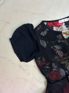 Floral Print Black Dress