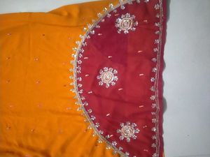 MUSTARD &amp; WINE COLOUR SAREE WITH SEQUENCE WORK