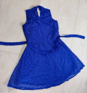 Blue Lace CUTE DRESS WITH belt And Zip