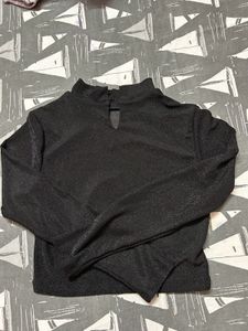 Sparkly Black Mock Neck Top