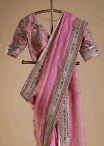 Pink Embroidered SAREE WITH UNSTITCHED BLOUSE