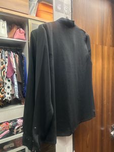 Classic Black Draped V-Neck Blouse – Effortless So