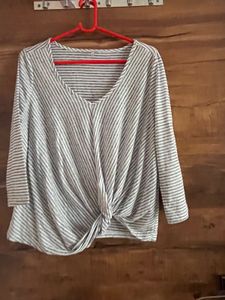 Only Striped Knot-Front Top