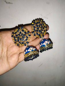 Blue Floral Jhumka Earrings