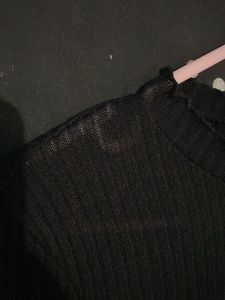 Black Ribbed Long Sleeve Dress