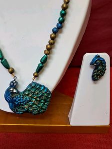 Handmade Peacock Gold Terracotta Jewell Set