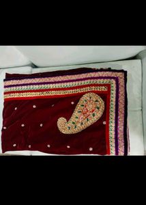 Elegant Maroon Velvet Saree